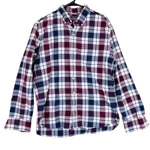 Rodd & Gunn Mens Shirt Navy Blue White Plaid Sports Fit Collared Long Sleeve M